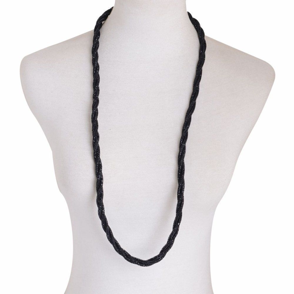 Arylic Crystal Necklace (38 in) in Silvertone Black